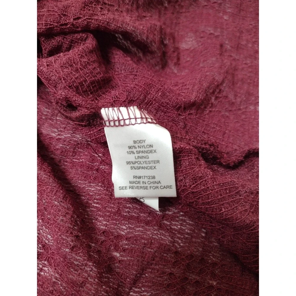 Truth Be Told Burgundy Peplum Top Long Sleeve Textured Ruffle Hem Women Large